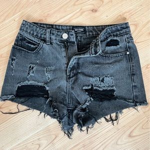 Black distressed jean shorts